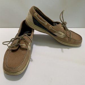 Sperry Women’s Top Sider Boat Shoes 9.5 M Brown Beige Tan Plaid Comfortable RARE